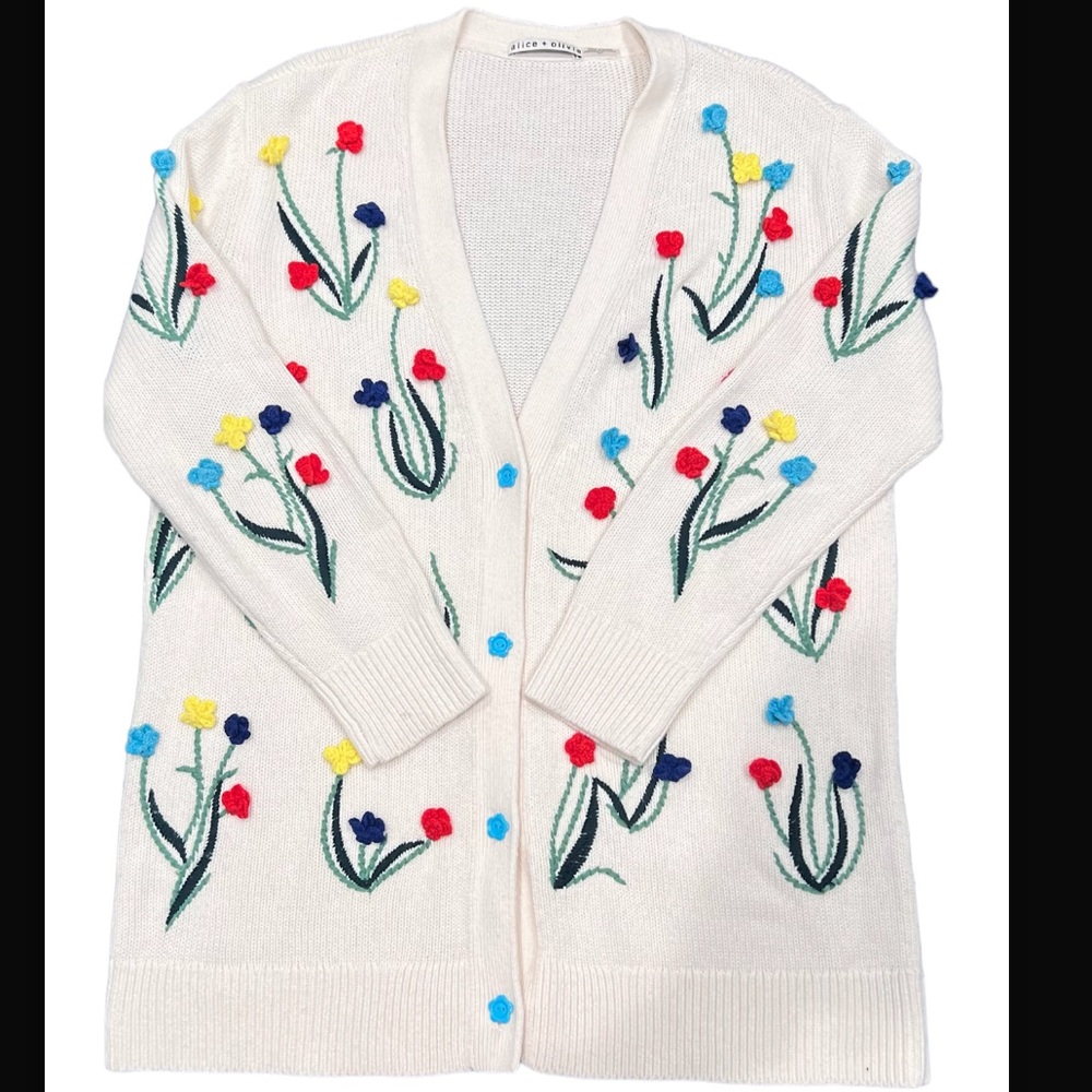 Alice + olivia floral embroidered cardigan